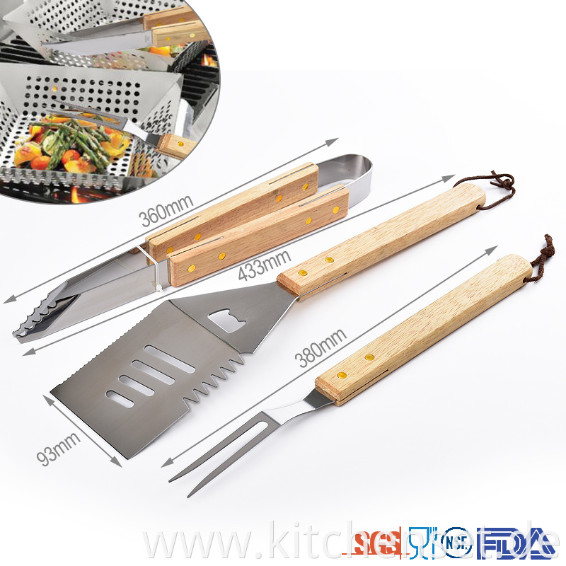 Wooden Handle Bbq Tool Kit